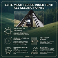 Tente intérieure tipi octogonale professionnelle en maille, abri anti-insectes pyramidal ultraléger de 320 cm et 0,8 kg pour le camping et la randonnée