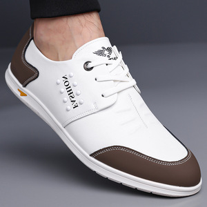 Faishion – chaussures décontractées blanches pour hommes, chaussures de marche à bout rond, respirantes, doublure en PU, semelle en caoutchouc - Product Image 1