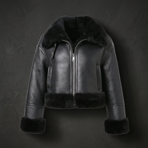 Black Sheep <b>Leather</b> Windproof Streetwear Men's Faux Fur Lined Zip up Bomber <b>Jacket</b> <b>Winter</b> Outerwear - Product Image 3