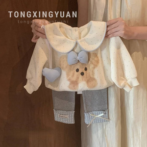 Girls' Autumn Sweatshirt And Leggings Set With Bear Print Breathable Two Piece Outfit For Baby Girls - Product Image 5