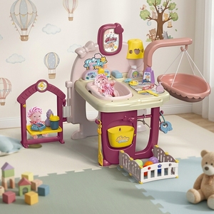Juego de Juguetes de Simulación para el Cuidado del Bebé, Mesa de <span class=keywords><strong>Baño</strong></span> y Vestidor con <span class=keywords><strong>Hamaca</strong></span>, Cuna de Simulación, Mesa de Alimentación, 73 Piezas para Niños - Product Image 1