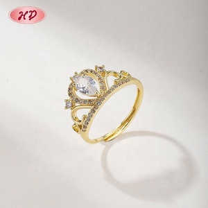 Anillo de Zirconia con Corona de Latón Chapado en Oro de 18K, Estilo Vintage, para Mujer, Regalo de Boda, Aniversario, Joyería - Product Image 5