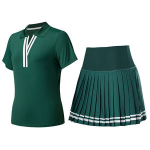 Sports Set V-Neck Lapel Short Sleeve Layered Design Pleated Mini <b>Skirt</b> Summer Running Tennis Quick-Dry Fitness Wear - Product Image 3