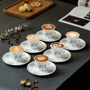 Juego de Tazas y Platos de Cerámica para Café <span class=keywords><strong>Kawa</strong></span>, Estilo Árabe Moderno de Oriente Medio, con Diseño de Palmera, en Gris/Verde, 6 Tazas y 6 Platos, Aptos para Lavavajillas - Product Image 2