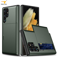 Étui rigide de luxe en TPU et PC avec fermeture coulissante pour Samsung S22 Ultra, porte-cartes, housse de protection avec revêtement en caoutchouc, portefeuille pour téléphone