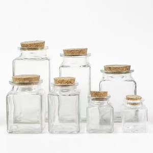 Frascos de Vidrio Cuadrados Transparentes de 50ml, 200ml y 300ml con Boca Pequeña y Tapón de Corcho para Almacenar Alimentos, Especias, Granos, Frijoles y Nueces - Product Image 2