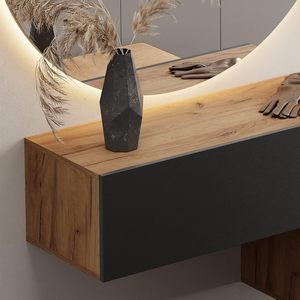 Combohome Armoire de couloir au design <span class=keywords><strong>japonais</strong></span> - Fixation murale - 100 cm - Chêne doré / Anthracite - Utilisation <span class=keywords><strong>pour</strong></span> chambre, salon et appartement - Product Image 3