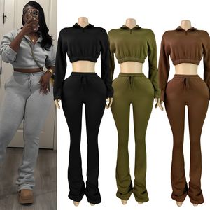 PEEQI HR25069 Completo <span class=keywords><strong>Invernale</strong></span> da <span class=keywords><strong>Donna</strong></span>, Top Corto con Zip e Pantaloni della Tuta, Set Casual Due Pezzi - Product Image 1