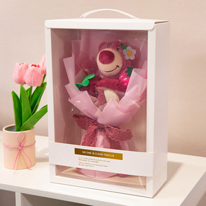 Románticos Ramos de dibujos animados Kitty Melody Cinnamoroll juguetes de peluche Stitch fresa oso de peluche conejo abrazando cubo regalo - Product Image 5