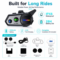 Casque de moto avec interphone 1000M pour 2 motards, partage de musique, réduction de bruit CVC DSP, étanche IPX6, batterie 28H