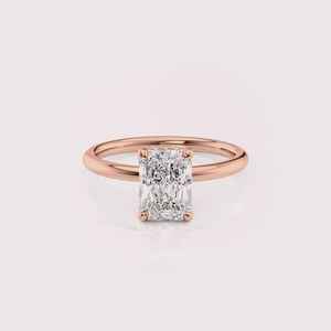 Anillo Solitario de Diamante Cultivado en Laboratorio con Corte Radiante en Oro Rosa de 14K con Halo Oculto |   Joyería de Compromiso Personalizada - Product Image 1