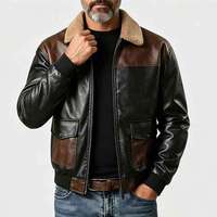 Veste bomber en cuir PU pour homme, col polaire, color block, patchwork, chaude pour l'hiver, décontractée, pour l'extérieur, style motard