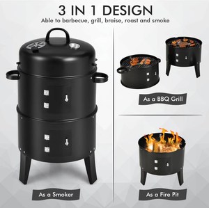 3 in 1 forno fumatore esterno barile verticale all'aperto Barbecue a carbone casa del fumo per carne e pesce fumo Barbecue forno - Product Image 5
