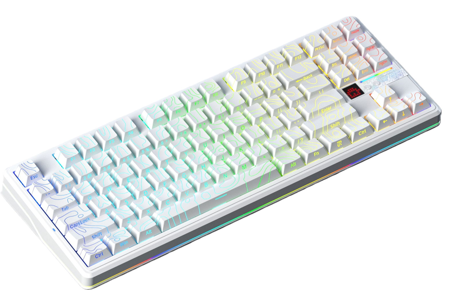 Líneas de contorno blancas grabadas en el lateral.