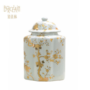 Pot à gingembre en céramique blanche traditionnelle avec motif floral doré, pot en porcelaine moderne pour la décoration de la maison, vente en gros - Product Image 4