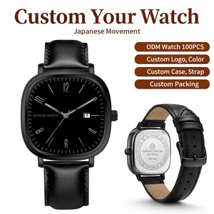 Usine de montres ODM, bracelet en cuir véritable, montre carrée en acier inoxydable, montres personnalisées, montre-bracelet minimaliste pour homme, montre à quartz - Product Image 1