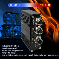 Injecteur Ethernet PoE Gigabit M12 industriel Hereta, 12~48VDC 30W, montage mural sur rail DIN, IEEE802.3af/at, boîtier en aluminium