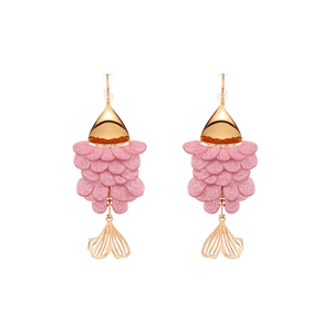 Boucles d'oreilles pendantes tendance en acier inoxydable 316L plaqué or PVD, durables et résistantes, avec couches de paillettes roses en forme d'éventail - Product Image 2