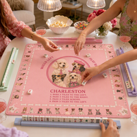 Tapis de Mahjong Rose Coquette de 31,5 Pouces pour Chien, en Caoutchouc Antidérapant, Couverture de Table Réductrice de Bruit, Surface de Jeu pour Quatre Joueurs