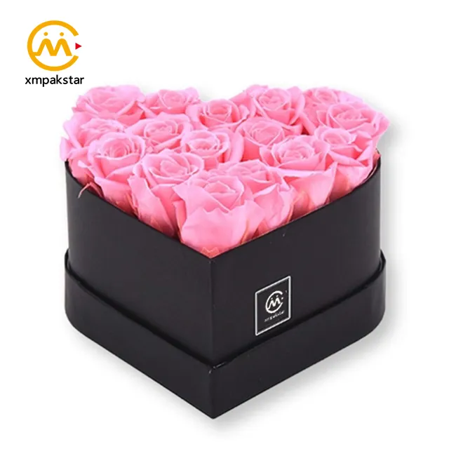 Özel yapılmış lüks sert kalp şeklinde taze gül çiçek buketi hediye logo ile ambalaj kutusu