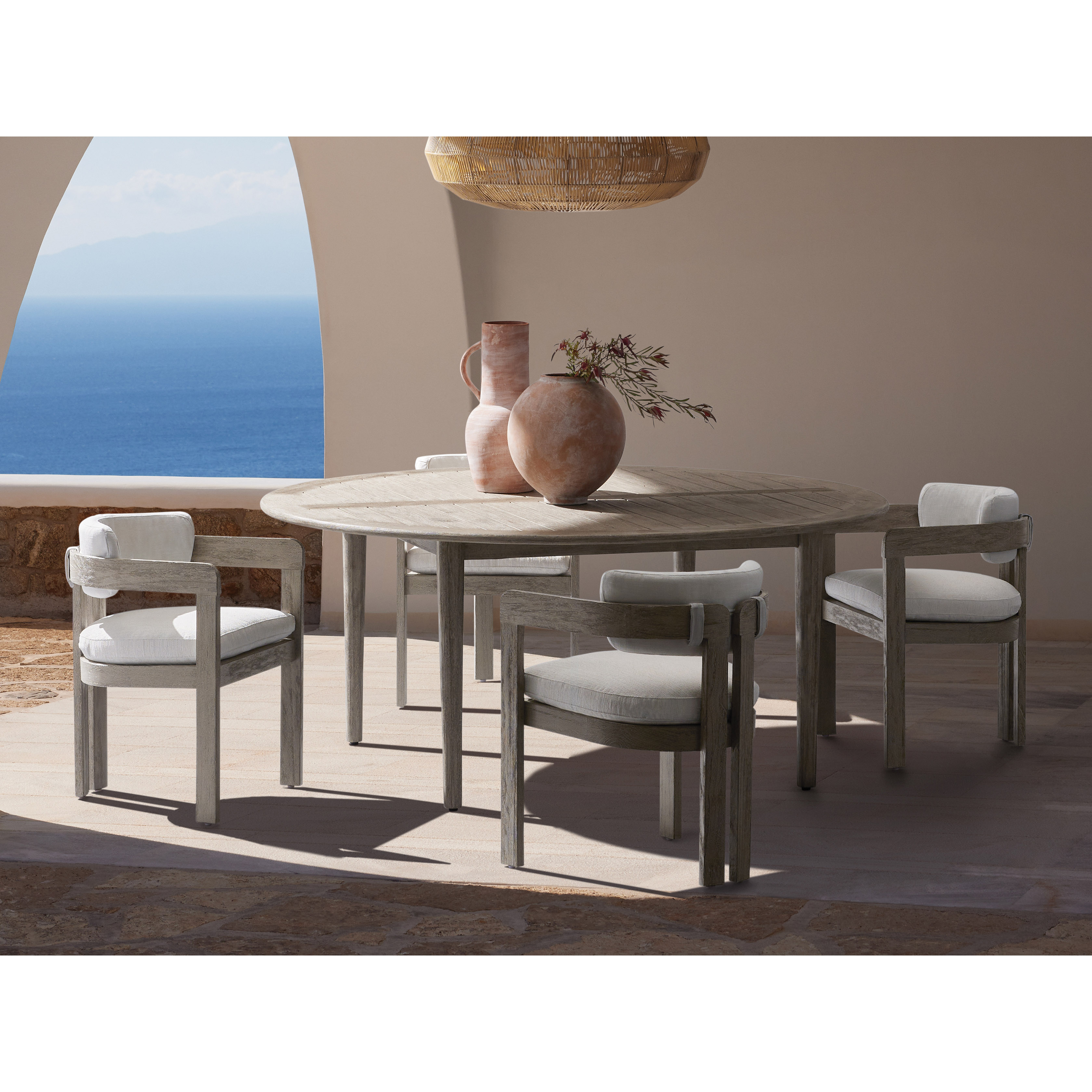 Leisure patio furniture round teak balcony outdoor dining set garden table and chairs