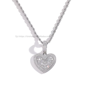 Heart pendant, hip-hop jewelry, accessories, <b>copper</b> inlaid zircon, rectangular zirconium round zirconium - Product Image 5