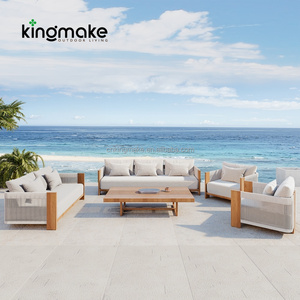 Furnitur luar ruangan Modern grosir taman 5 potong Sofa jati kelas atas dengan tali anyaman Sofa teras Set - Product Image 3