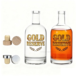 Bouteille en verre pour spiritueux avec logo sérigraphié, 750 ml, 700 ml, avec bouchon en liège, pour Tequila, Brandy, Bourbon, Whisky de qualité supérieure, Distillerie - Product Image 2