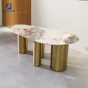 Mesa de comedor de oro y piedra de lujo moderno mobiliario comercial pequeño apartamento hogar fresco juego de mesa de comedor para 6 personas - Product Image 1