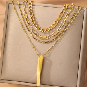 Collier tendance pour femme en perles acryliques avec pendentif rectangulaire, chaîne épaisse multicouche style gothique, bijoux streetwear - Product Image 2