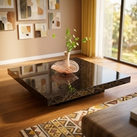 Table basse carrée en marbre noir moderne et luxueuse, meubles de salon durables et luxueux