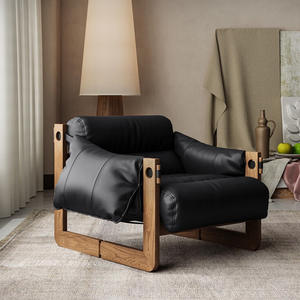 Fauteuil lounge Jersey Island style Wabi Sabi, en bois massif, ergonomique, pour salon - Product Image 1