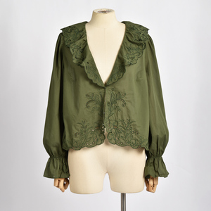 Precio competitivo Calidad superior 100% Blusa de algodón Calidad Premium Ropa de manga abullonada con cuello en V - Product Image 1