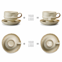 Tasse à café en céramique et soucoupe, style rétro, corps côtelé à profil bas, vaisselle OEM pour cafés et boutiques