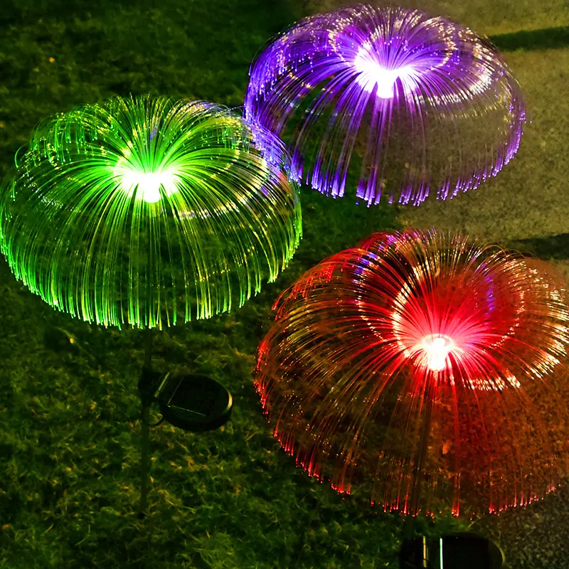 Led Lanskap Kota Villa Ubur-ubur Meteor Shower Plug-In Lampu Hias Lampu Taman Luar Ruangan Cahaya Serat Optik Warna-warni