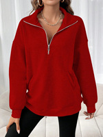 Sweat-shirt à fermeture éclair brodé pour femme, col montant, style preppy ODM, manteau d'hiver doublé en polaire, manches papillon