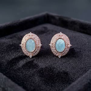 Boucles d'oreilles en argent sterling 925 émaillées pour femmes, plaquées or rose, serties de zircon bleu, cadeau de mariage, vente en gros - Product Image 2