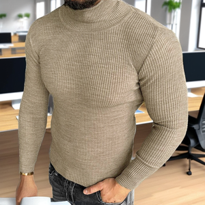 <b>Men's</b> Ribbed <b>Turtleneck</b> <b>Sweater</b> Full Sleeve Solid Color Wool/Viscose Anti-Pilling Pullover Winter Wear - Product Image 2