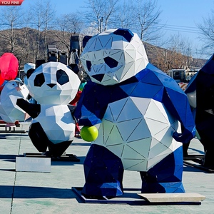 YOUFINE Escultura de <span class=keywords><strong>Panda</strong></span> Geométrica de Acero Inoxidable, Moderna, para Decoración de Espacios Públicos al Aire Libre - Product Image 1
