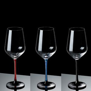 Copas de Vino Tinto Transparentes Modernas y de Lujo de 420ml y 450ml, con Tallo Rojo y Azul y Base Negra, de Francia, Burdeos - Product Image 1