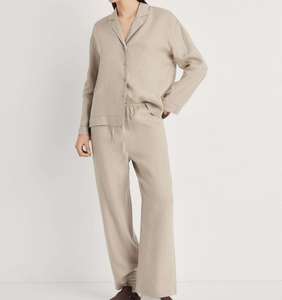 Custom Relaxed Linen Long Sleeve Button Shirt and <b>Pants</b> Set for Women Casual Weekend Comfortable Trendy - Product Image 1