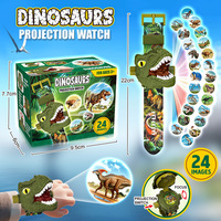 Montre en plastique avec projection de dinosaures, design amusant de dessin animé - Lampe torche électronique noire pour les enfants de 4 à 12 ans