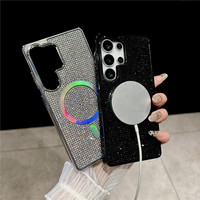 Nouveauté Étui de téléphone de luxe avec paillettes de diamant pour Samsung S25 S24 S23 S22 ultra Charge sans fil Magnétique Accessoires de téléphone scintillants