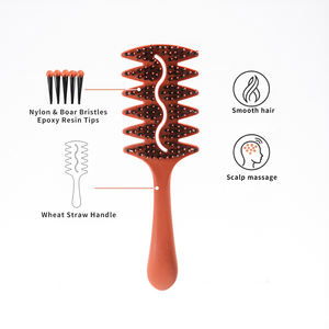 Brosse à cheveux ventilée écologique, démêlante, massante et coiffante, avec manche en paille de blé, poils en nylon et en poils de sanglier - Product Image 4