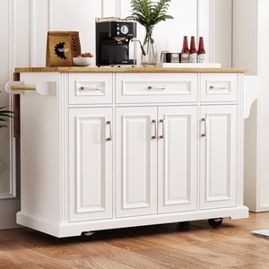 M Modern <strong>Kitchen</strong> <strong>Island</strong> with Power Outlet Rolling Cart <strong>on</strong> <strong>Wheels</strong> with Drop Leaf 5 Open Side Racks 3 Drawers MDF Easy to Clean - Product Image 5