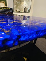 Table basse moderne de luxe en granit bleu Quartzite naturelle onyx transparent rétroéclairée pierre Luni marbre avec 1 an de garantie