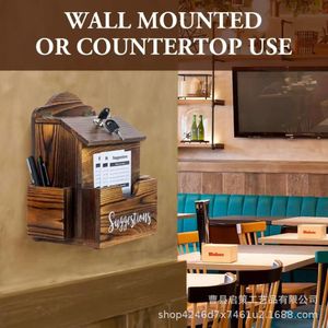 Retro Wooden Suggestion <b>Box</b> 10.6x7.9x5.8 Inch <b>Lockable</b> Wall Mounted Desktop <b>Storage</b> Organizer - Product Image 4