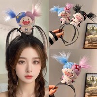 YAMEGA Ikat Rambut Boneka Bulu Karang Lucu Wanita Hoop Kartun Anak Perempuan Mewah 14CM Ikat Kepala Hiasan Kepala Pesta Cosplay Ornamen Rambut