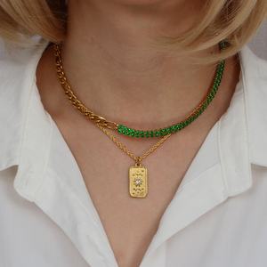 Collares de Cadena Trenzada de Acero Inoxidable Estilo Hip Hop, Joyería Antideslustre con Colgante de Estrella, Luna, Rosa y Sol, Chapado en Oro de 18K para Mujer - Product Image 5