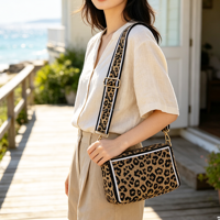 Sangle de sac large tendance imprimé léopard en polyester réglable avec crochet métallique doré pour sac à main – Grande vente